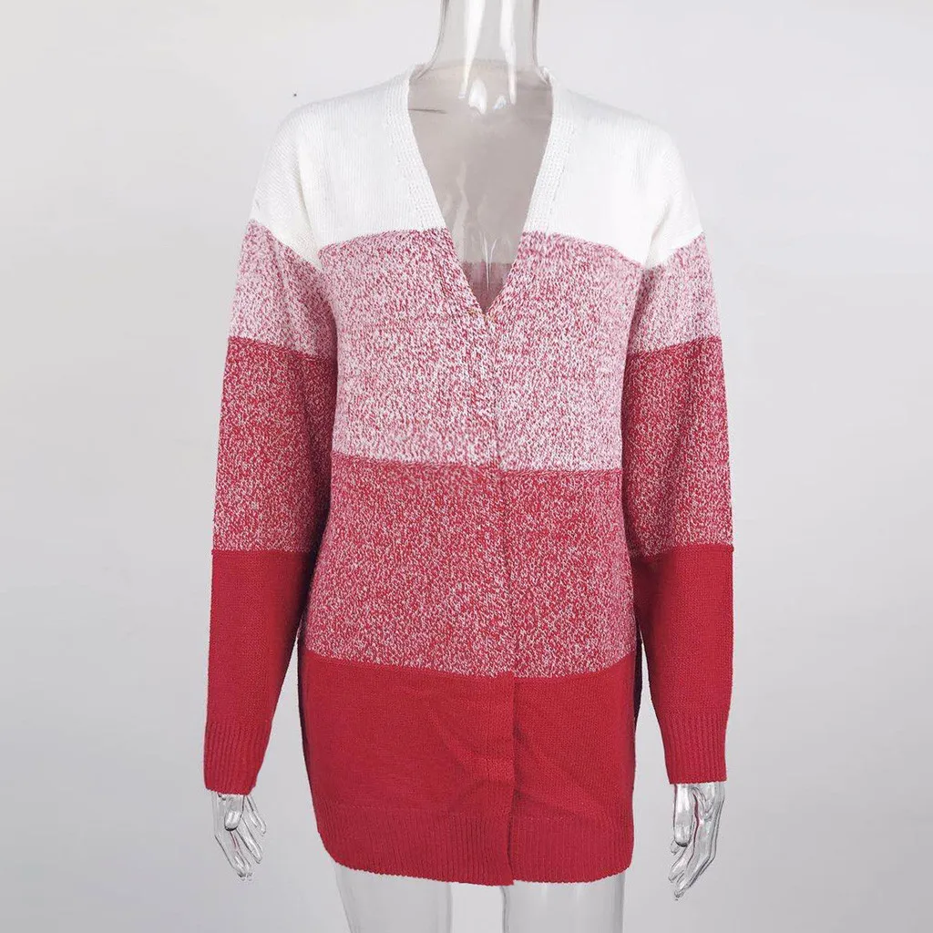 Женский полосатый свитер в стиле бохо кардиган с длинными рукавами Открытый