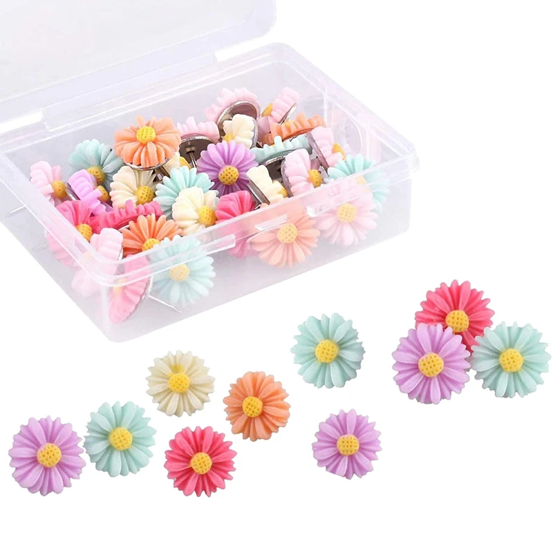 

30Pcs Floret Push Pins, Colored Floral Suitable for Photo Walls,Whiteboards, Cork Boards, Maps, Bulletin Boards, Offices