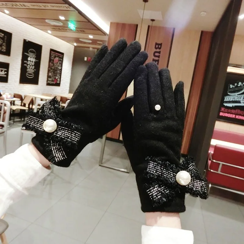 

Gloves Winter Women Thickened Touch Screen Warm Pearl Finger Cashmere Gloves Arthritis Cyclying Gloves Guantes De Lana Conducir
