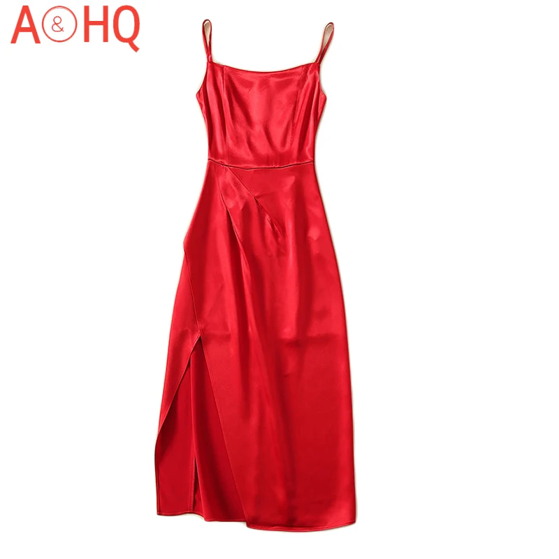 

Runway High-Quality Summer New Women'S Fashion Sexy Vintage Elegant Chic Midi Red Sling Party Dress