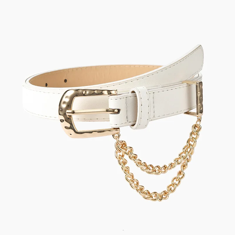 

1PCS Chain Decorative Waist Belt Solid Color Alloy Pin Buckle Faux Leather Jeans Waistbands Women Inlaid Chain Leather Belt