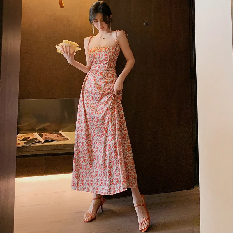 

Женские вечерние платья с открытыми плечами, приталенное красное платье на бретелях-спагетти, с цветочным принтом, для лета, 2020