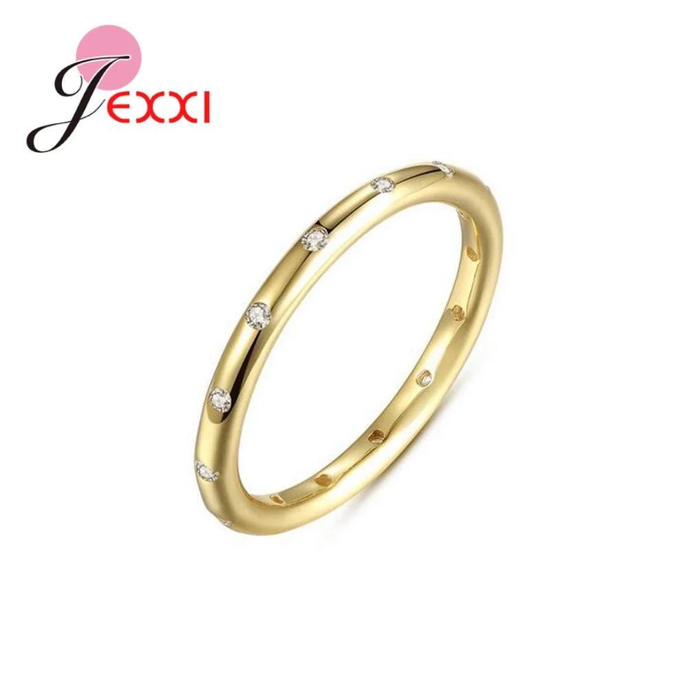 Luxury Round Gold Color 925 Sterling Silver Rings For Women Girls CZ Crystal Cubic Zirconia Engagement Jewelry | Украшения и