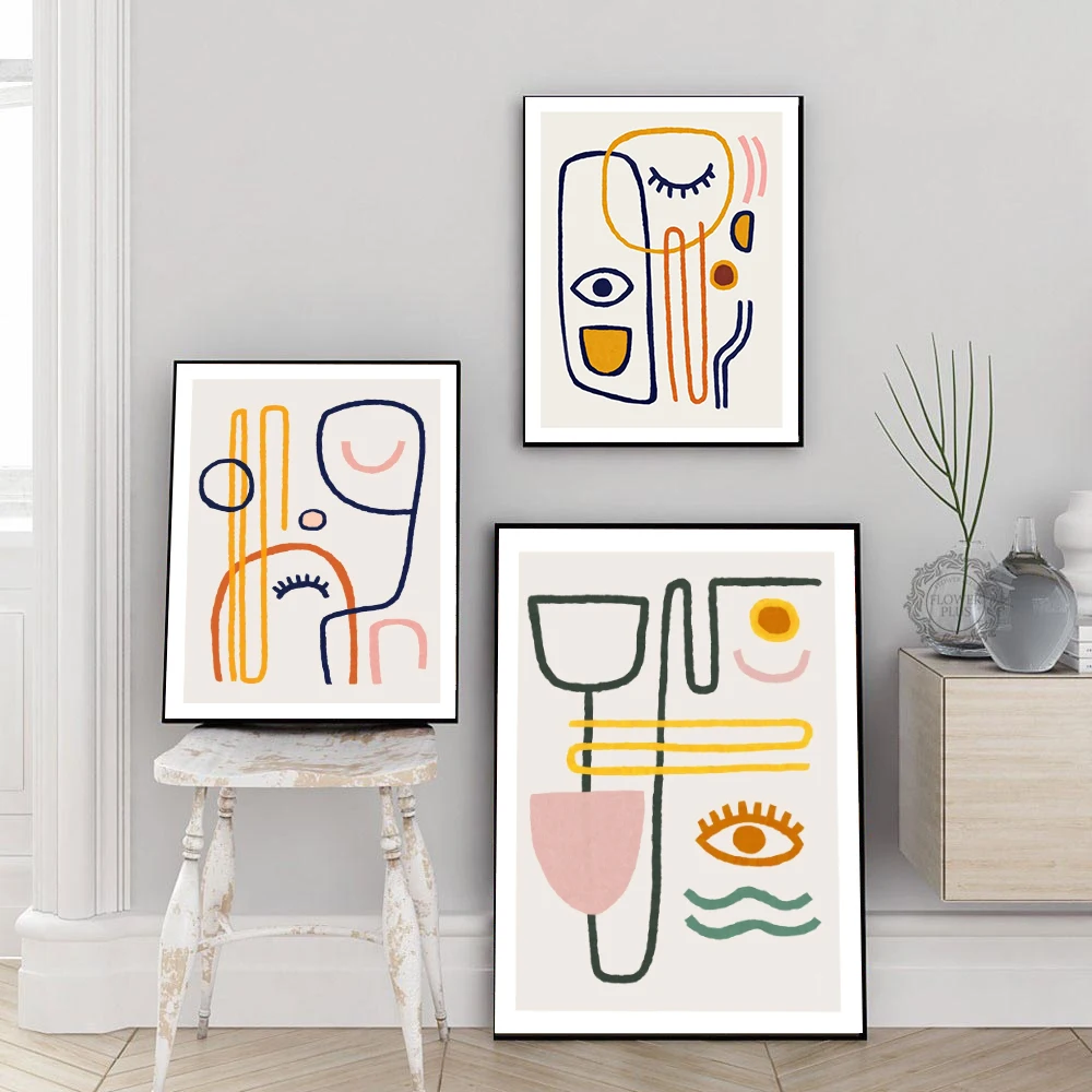 

Abstract Color Line Canvas Painting Simple Style Different Eyes Print And Poster Nordic Wall Art Picture Living Room Home Decor