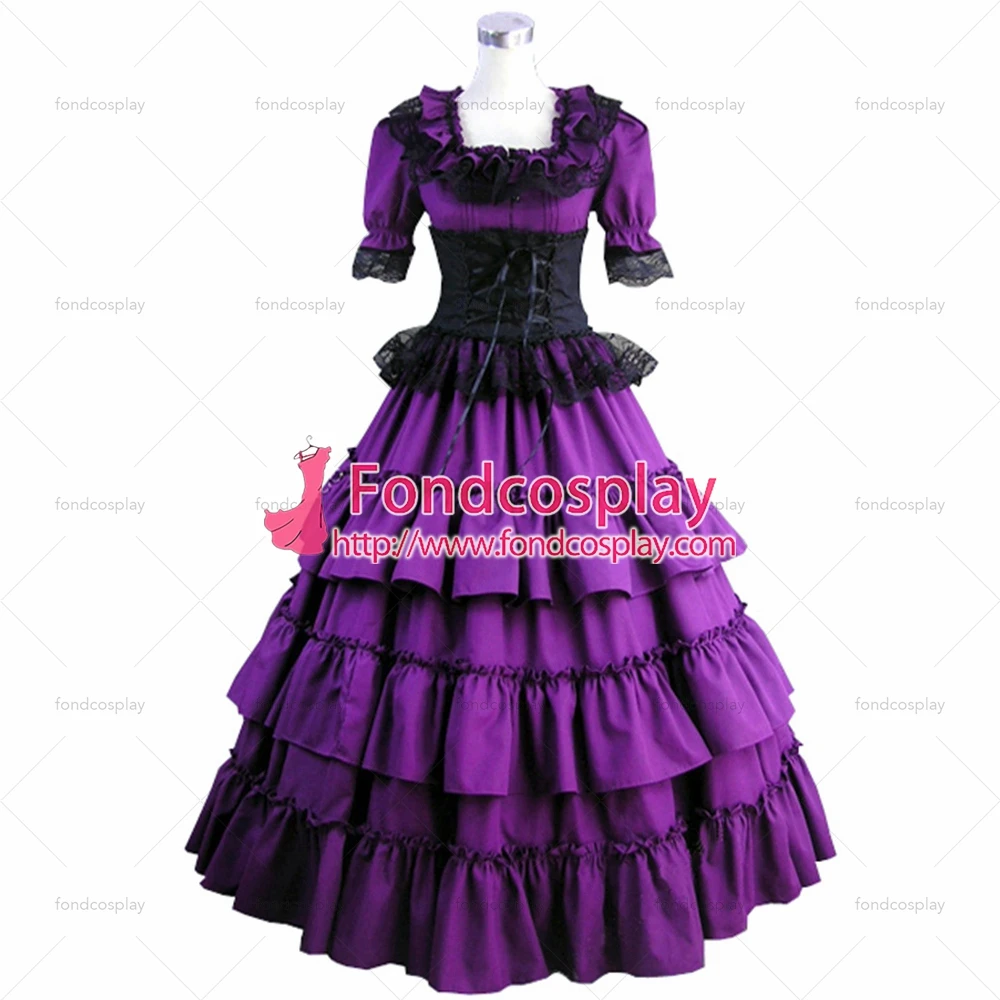 

fondcosplay Gothic Lolita Punk Medieval Gown Violet Ball Long Evening Purple cotton Dress Tailor-made[CK1398]