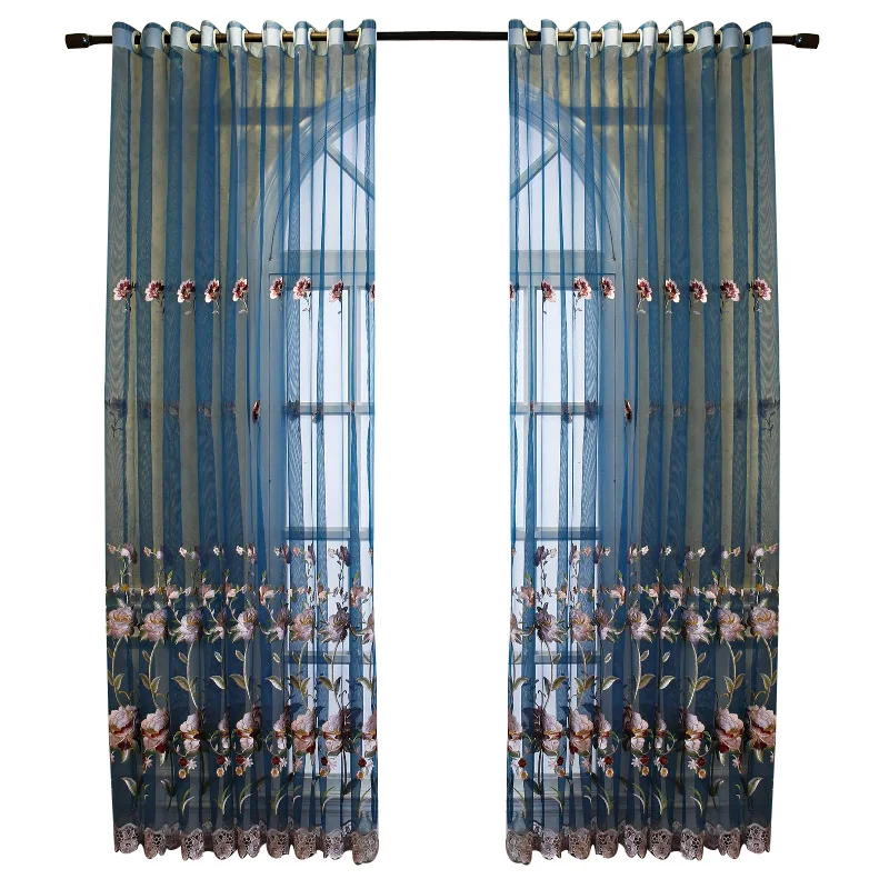 

Chinese Style Luxury Flowers Embroidery Curtains for Living Room Hollow Out Lace Bottom Tulle for Bedroom Balcony X-HM669*VT