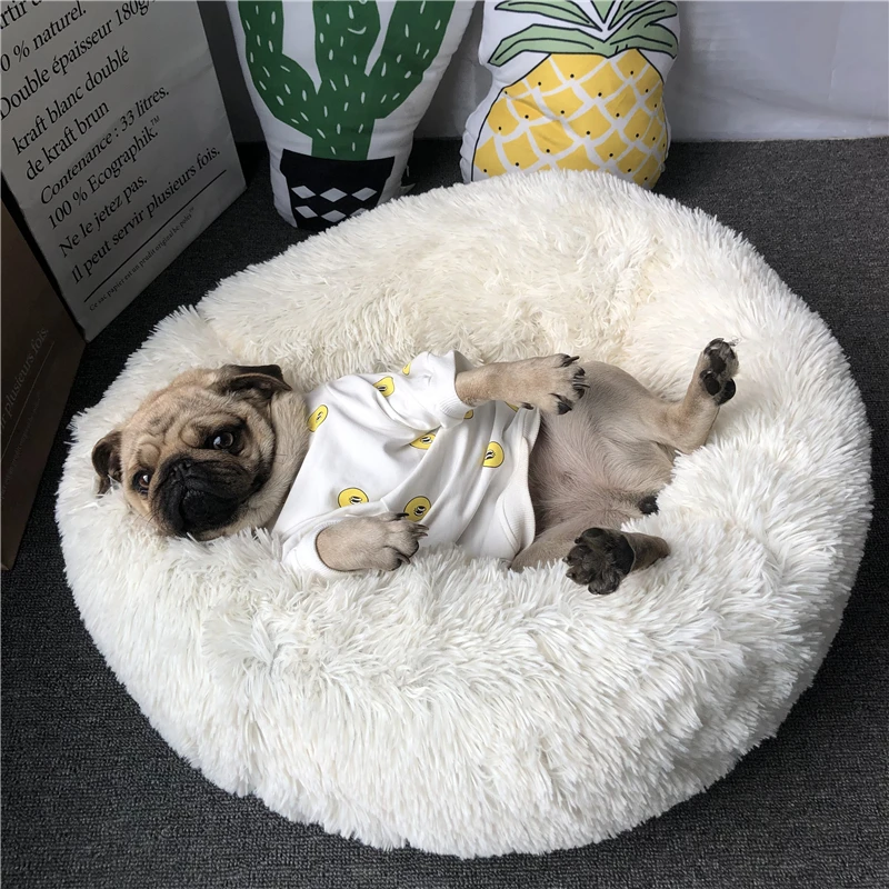 

Super Soft Pet Bed Kennel Dog Round Cat Winter Warm Sleeping Bag Long Plush Puppy Cushion Mat Portable Cat Supplies 46/50/60cm