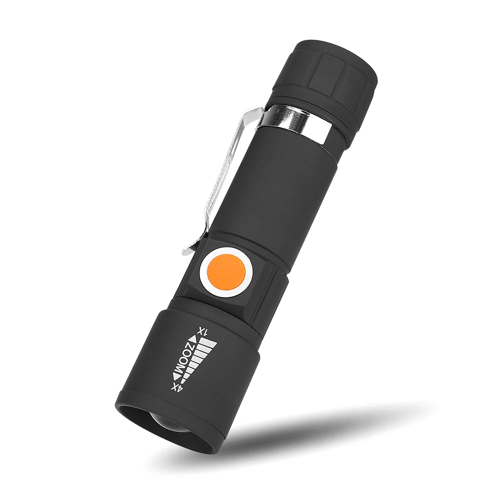 

LED 3 Modes Mini Flashlight Tail USB Flashlight Highlight Handy Powerful Waterproof Zoomable Focus Torch USB Charging Lighting