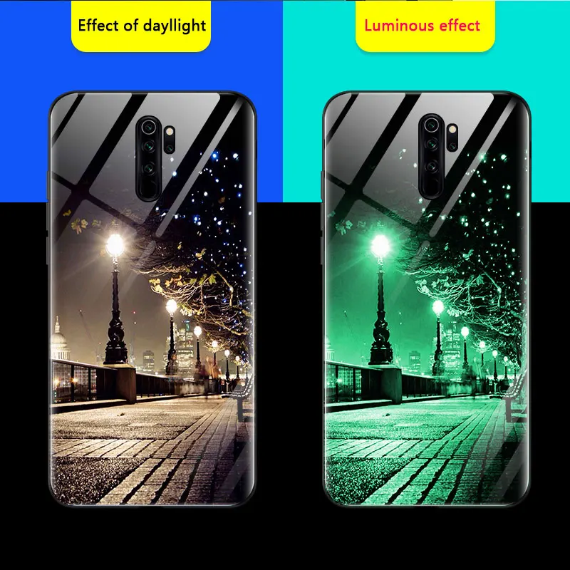 

Luminous Glass Phone Case For Xiaomi Mi 10 10T 9T 9 Pro 9se A2 A3 back cover For redmi K30 K20 Note 9 8 7 5 Pro Night Shine case