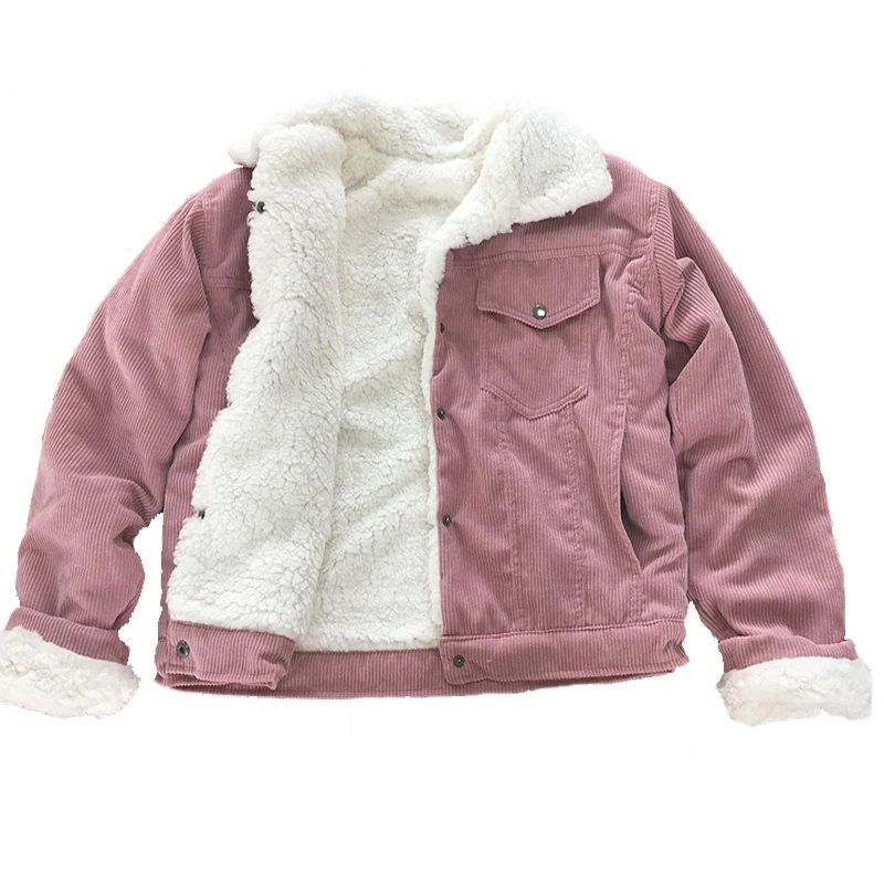 Vangull Corduroy Jacket Thick Velvet Women Jackets Winter New Warm Solid Outerwear Long Sleeve Vintage Short Women Coat