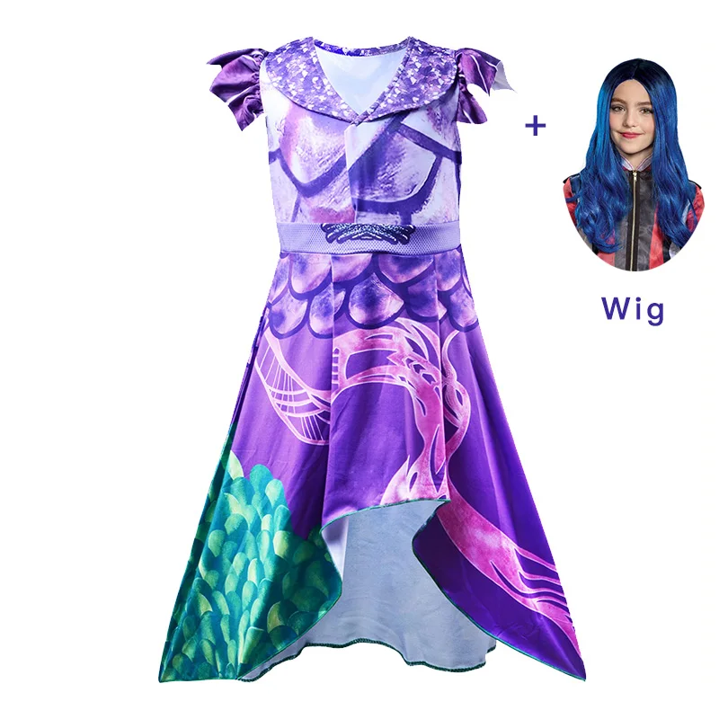 Dress-1 Add Wig Child Girls Cosplay Evie Dress 3D Printed Costume girl Halloween Costumes for Kids Fancy Party Kids Costume - Цвет: Dress-1 Add Wig