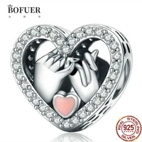 2021 hot 925 sterling silver pink love heart beads hand in hand charms fit original pandora 925 bracelet silver jewelry p218