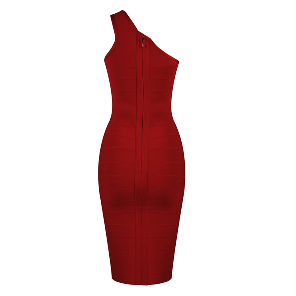 Женская повязка платье красное одно плечо полое облегающее длиной до колена 2019