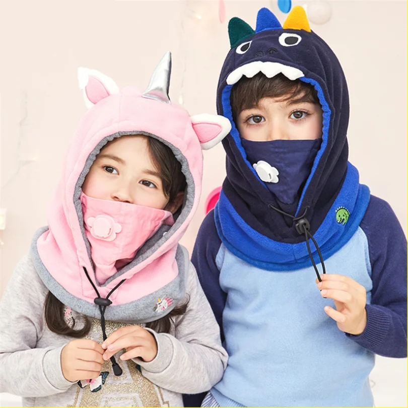 Детская шапка динозавр единороги детские шапки зимние коралловые бархатные с