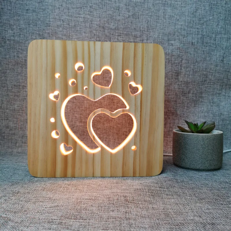 3D ночник деревянный ажурный светодиодный светильник теплый белый милые ночные