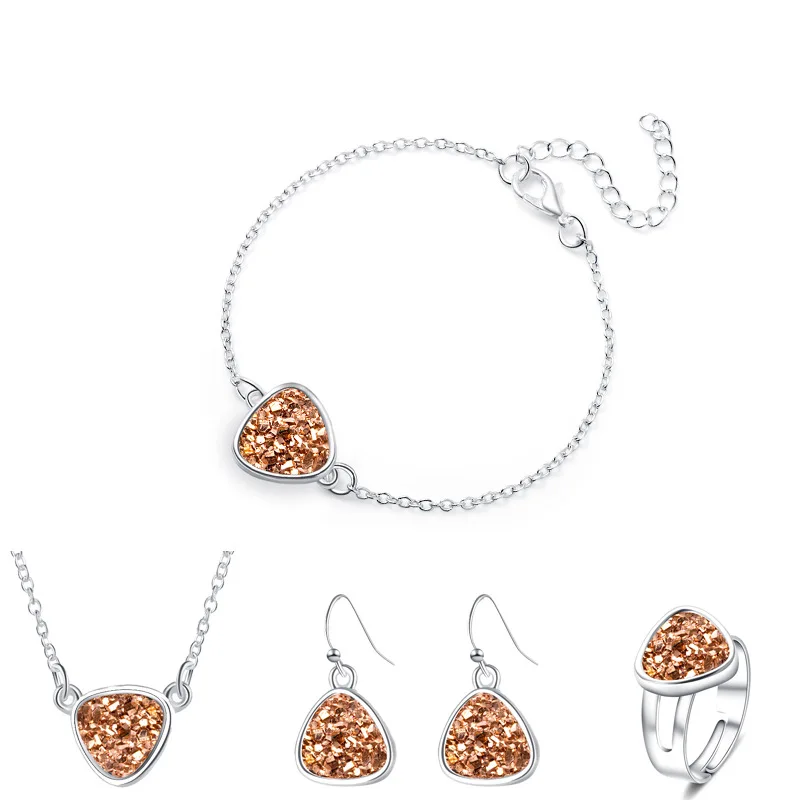 

Jewelry Set Triangle Druzy Necklace Bracelet Ring 4 Piece Set Fashion for Womens Trendy Copper Resin Geometric Anniversary