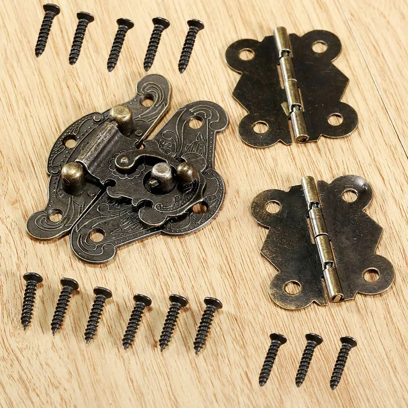 

Furniture Hinges Latch Hasp W/ Screws Set Retro Iron For Jewelry Box Safety Furniture Cabinets Home Decor Hardware Accessories