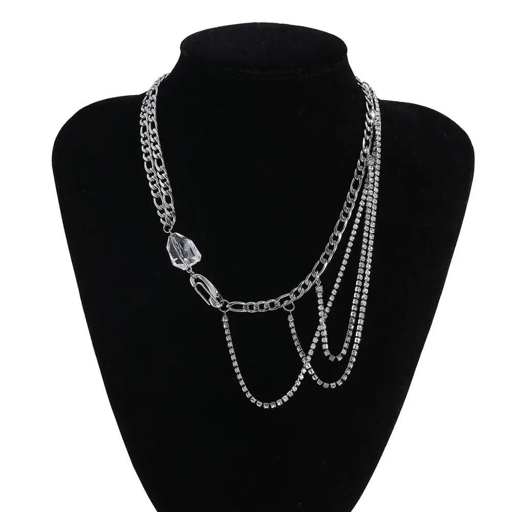 

Goth High Quality Stainless Steel Choker Necklace Women Silver Color Clear Rhinestone Pendant Necklaces Aesthetic Jewelry Gifts