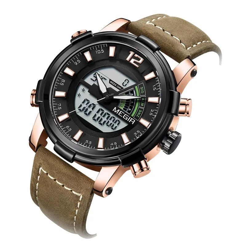 Часы MEGIR Мужские кварцевые аналоговые спортивные цифровые в стиле милитари с