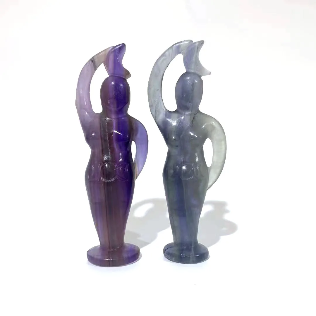 

High Quality Naturel Fluorite Hand Crafted Moon Goddess For Decoration _XCG