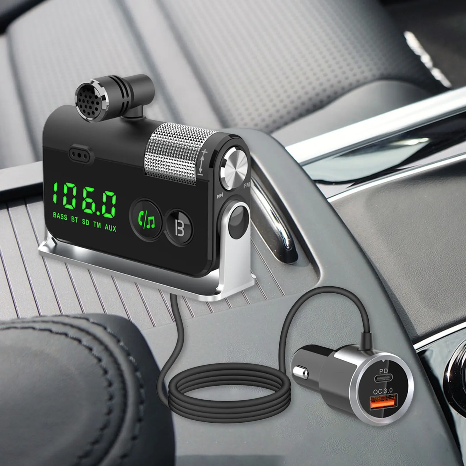 Bluetooth FM Transmitter Plug-in Microphone Wireless Car Kit for iOS Phones |