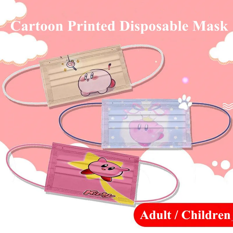 

Одноразовая маска для лица с мультяшным принтом для взрослых и детей, милая трехслойная Бриллиантовая дышащая безвредная для кожи маска