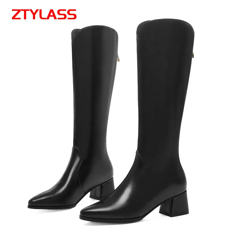 

Женские сапоги до колена на молнии сзади, из искусственной кожи, на низком квадратном каблуке