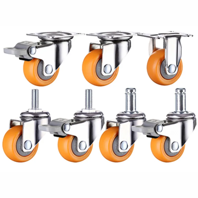 

1/1.25/1.5/2 Inch 360 Degree Furniture Casters Wheels Orange Swivel Castor Trolley Nylon No Noise Wheel Heavy Duty 1/4PCS