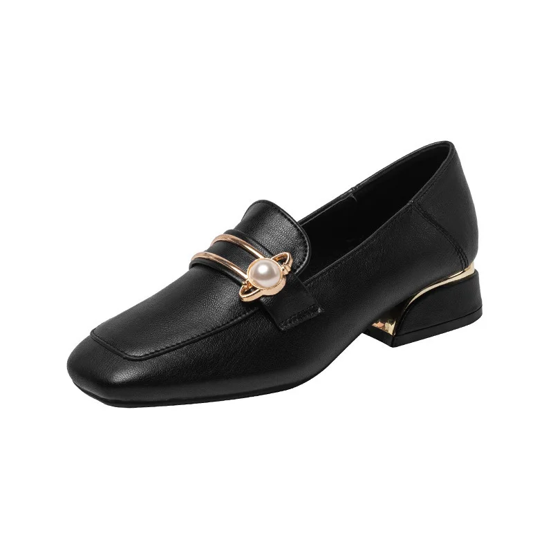 

Black thick heel women's shoes British style leather shoes fashion sexy single shoes white casual women's shoes