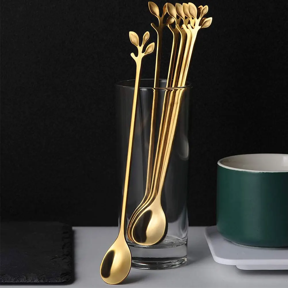 

6PCS Creative Stainless Steel Spoon Branch Leaves Spoon Tableware Coffee Spoons Christmas Gifts Kitchen Accessories Decoration