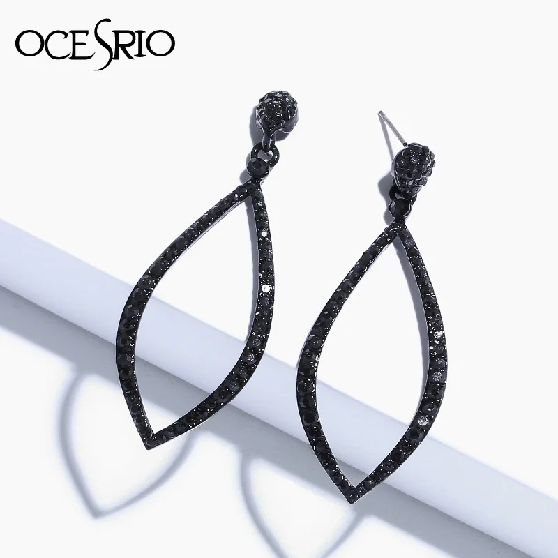 OCESRIO Black Earring For Woman Rhinestone Small Hoop Earrings Teardrop Crystal Circle Women's Hanging Jewelry Pendants ers-p02 |