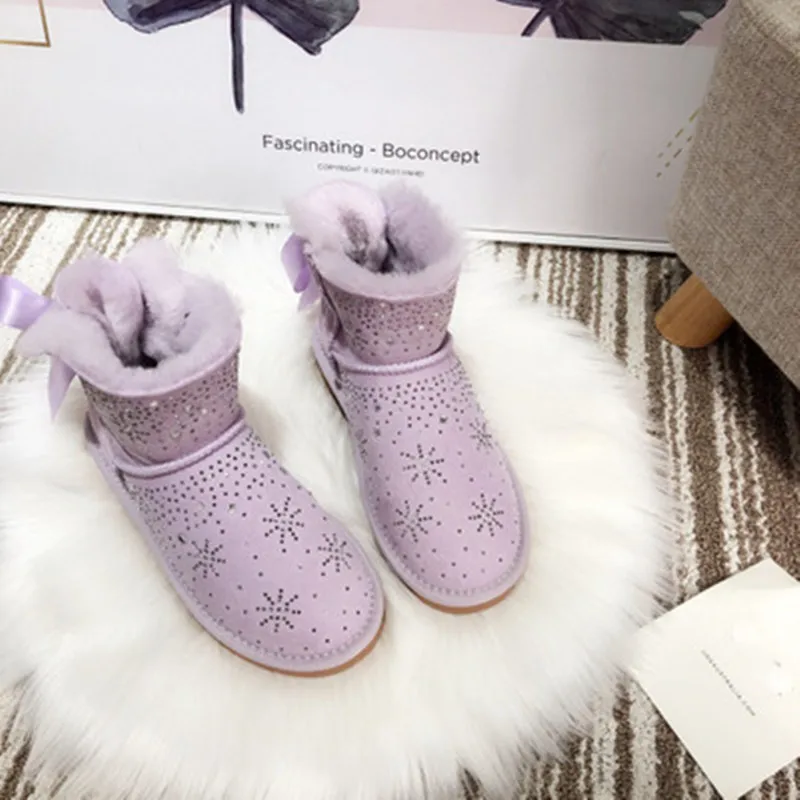 Blinging бантом 2018 хорошее 100% из натуральной овечьей кожи зимние женские сапоги