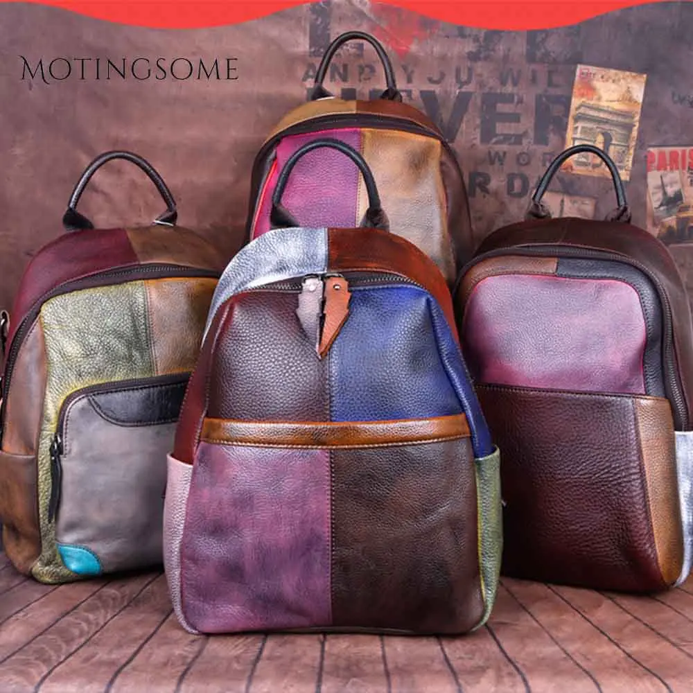 Ручная работа Ретро стиль женский рюкзак из натуральной кожи воловьей кусков для