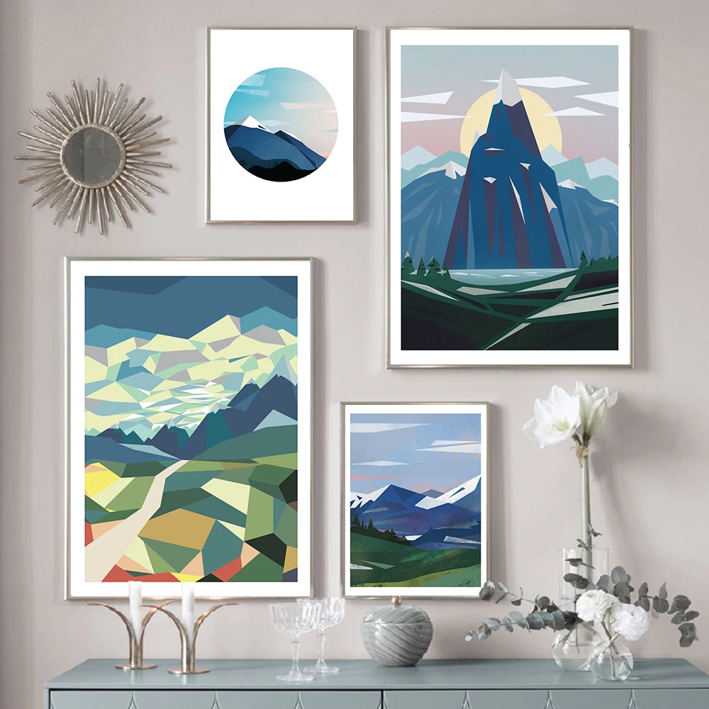 

Alpine Wall Art Canvas Painting Abstract Mountain Nordic Posters and Prints Decorative Picture Modern Home Decoration No Frame