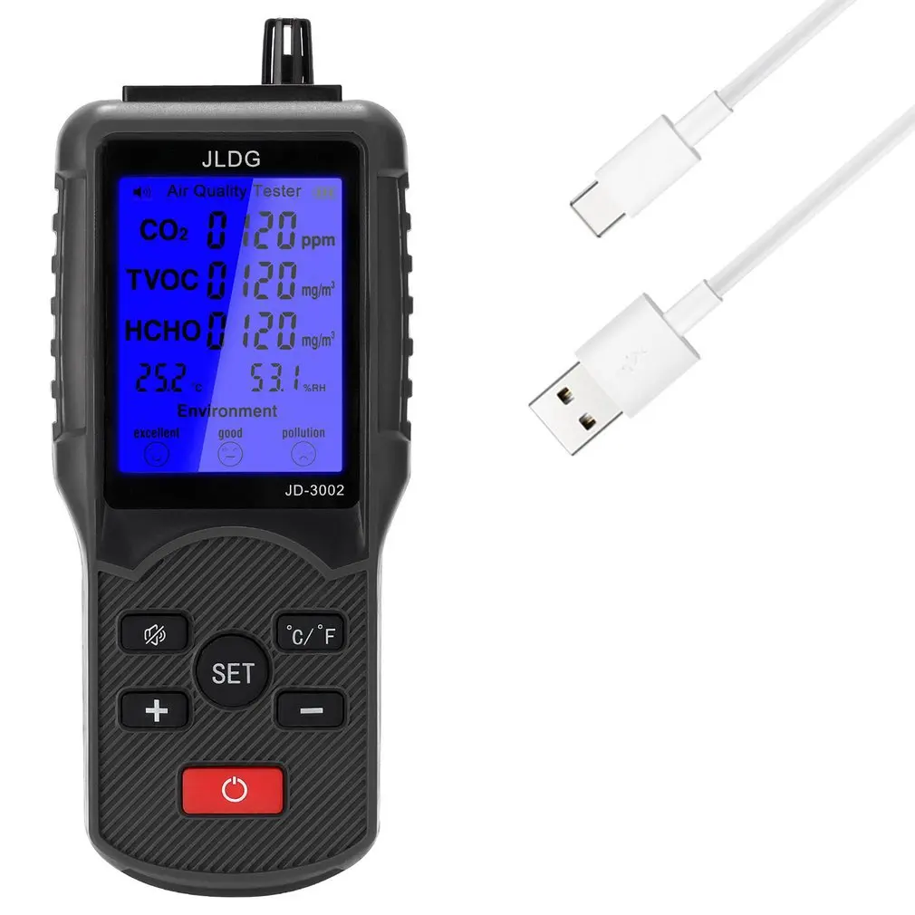 

Air Quality Tester Detector CO2 TVOC Meter Detector USB Charging Temperature And Humidity Monitor Measuring Device