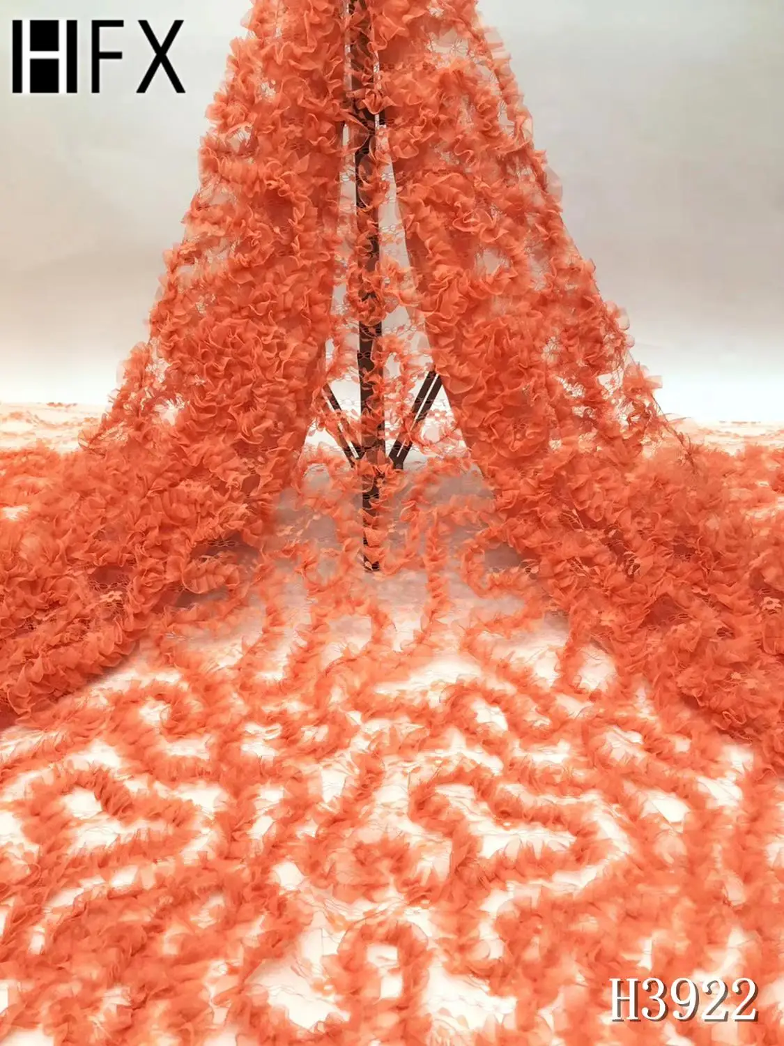 

HFX African Lace Fabric Embroidered Nigerian 3D Wedding Lace Fabric 2020 High Quality French Tulle Lace Fabric for dress H3922