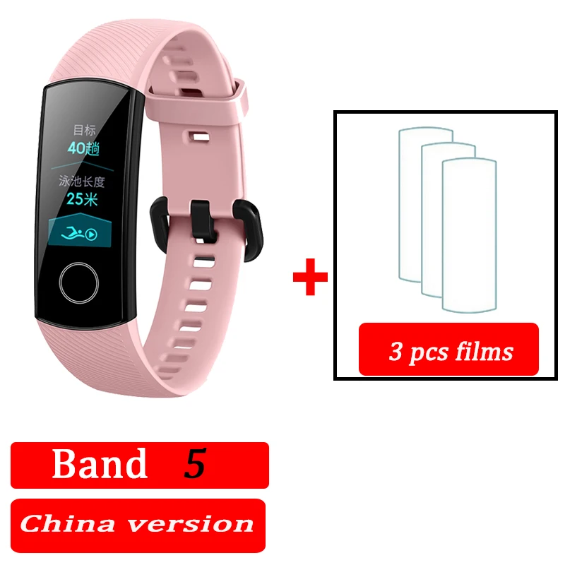 pink CN band5 3film Honor Band 4 band 5 умный Браслет 50 м водонепроницаемый цветной сенсорный экран пульсометр сна оснастка умный Браслет - Цвет: pink CN band5 3film