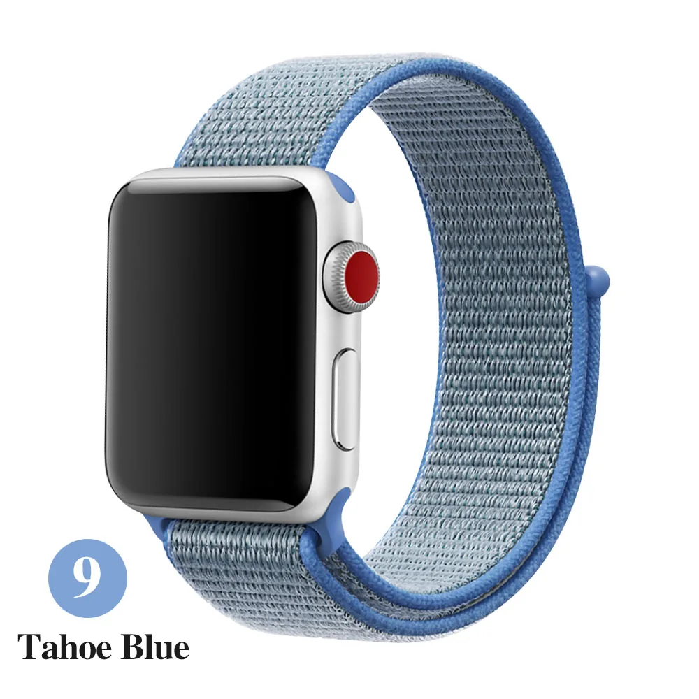 Band For Apple Watch Series 5 4 3 2 1 38MM 42MM watchband Breathable Nylon Strap Sport Loop for iwatch Bracelet 40MM 44MM - Band Color: Lake blue