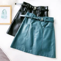 locomotive street style small leather pu mini skirt women 2021 sexy high waist package hip short skirt bottoming skirt with belt