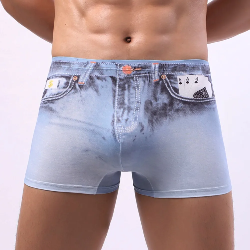 

Mens Sexy Jeans Printed Cotton Breathable Boxer Briefs Stylish Underpants Flat Boxers Boxershorts Men Panties Briefs 2021 New