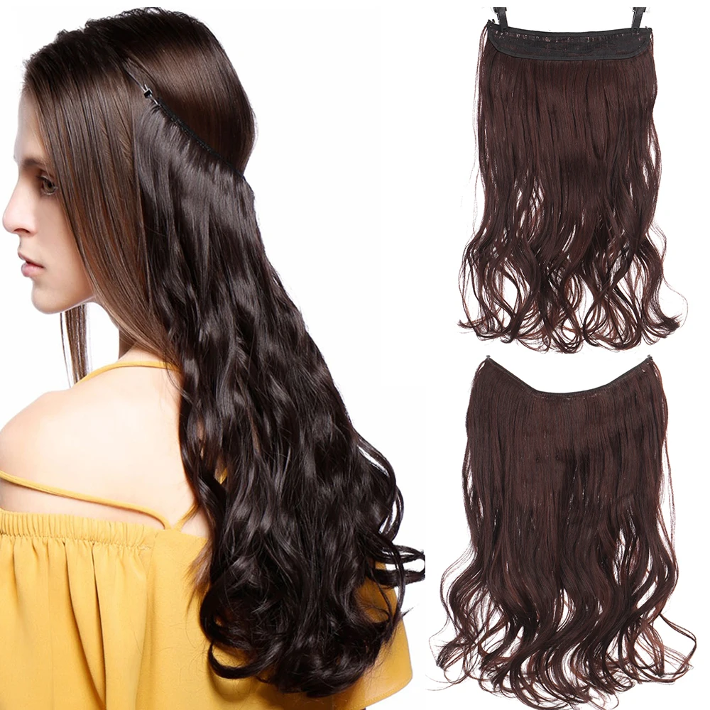 

Xnaira Women's Long Hair Wavy Synthetic Wig 22 Inch Soft Textured Golden Invisible Fishing Line Hair Piece