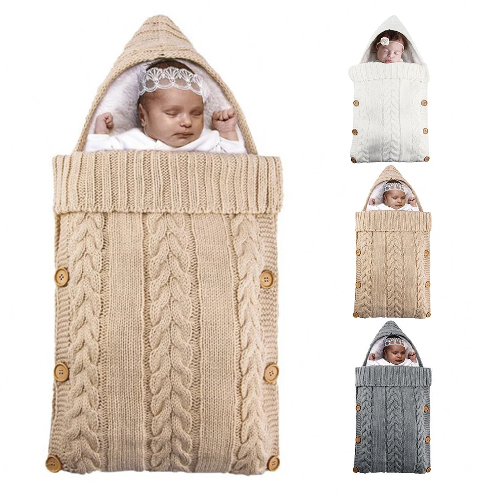 

Newborn Baby Swaddling Stroller Wrap Winter Warm Sleeping Bags Infant Button Knit Swaddle Wrap Toddler Blanket Sleeping Bags