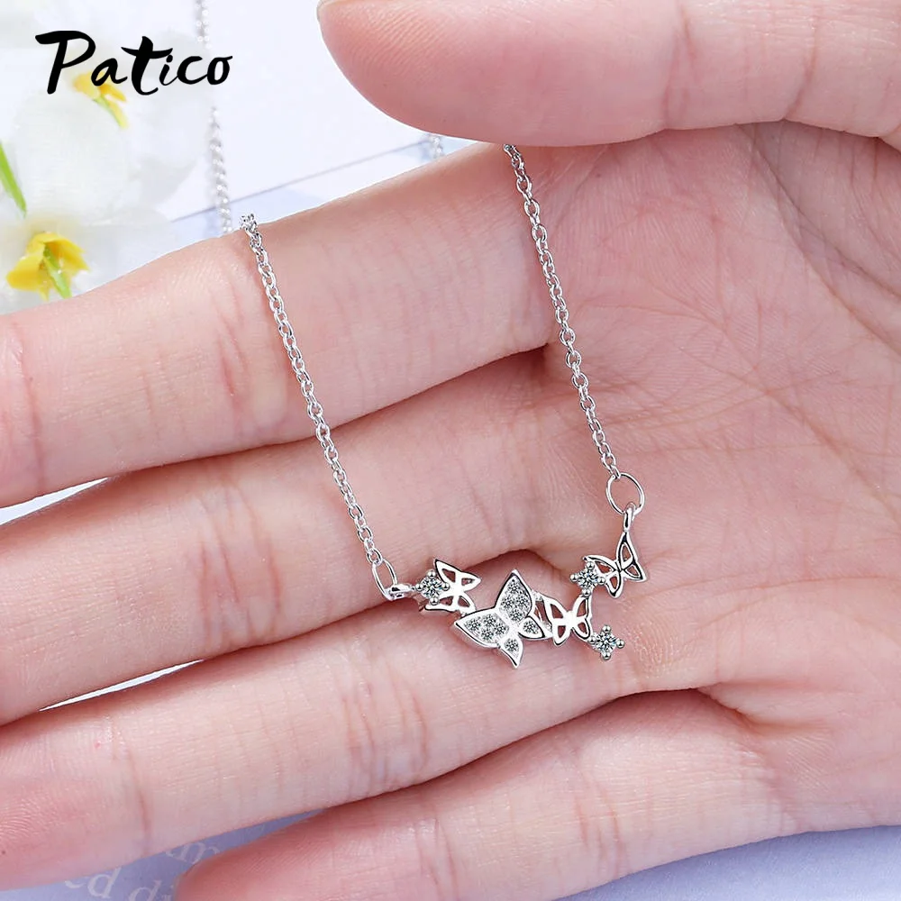

Luxury Brand 925 Sterling Silver Women Butterfly Cubic Zircon Necklaces Charm Pendant Long Chain Necklace Shiny Jewelry Choker