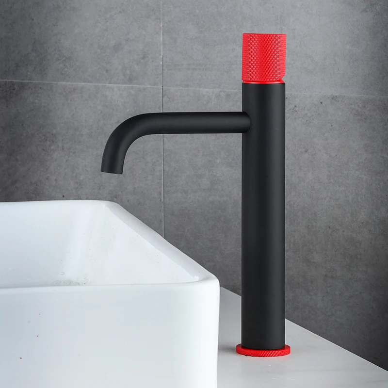 Matt Black Brass Wash Basin Faucet Deck Mounted Water Mixer Tap Knurling Design Waterfall Bathroom Vessel Sink | Обустройство дома