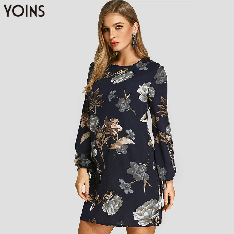 YOINS 2020 летнее осеннее женское платье винтажное с длинным рукавом О образным