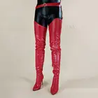 Женские высокие сапоги на высоком каблуке с молнией сбоку, черные, красные, большие размеры 42, 45, 46, 47