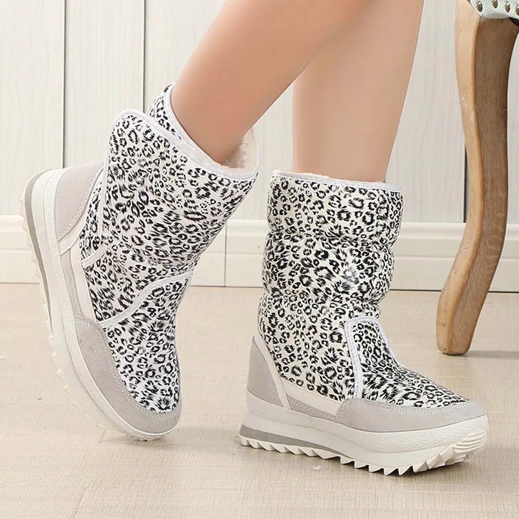 Женские ботинки обувь до середины икры на платформе с теплым мехом и плюшевой