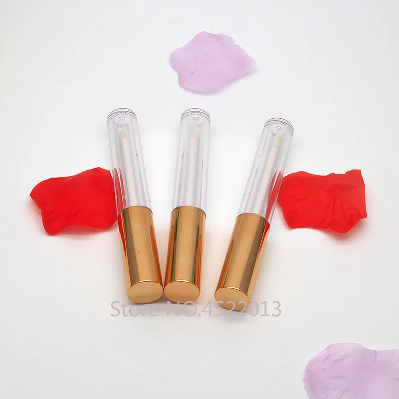 Косметическая прозрачная туба для блеска губ с золотой крышкой пластиковый