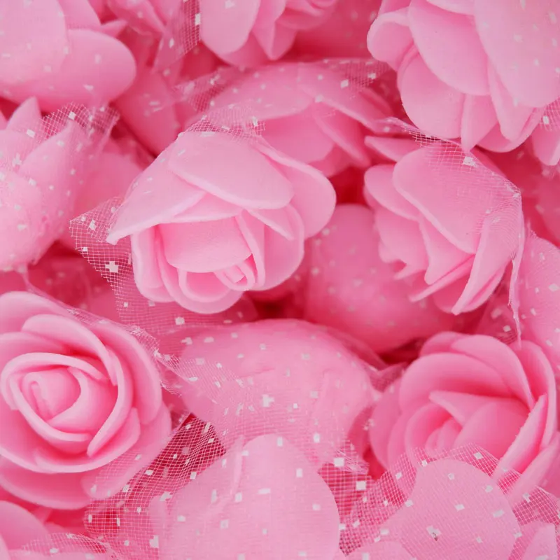 pink 500 шт 3,5 см поролоновые розы цветы головок, искусственные цветы с тюлем украшение в виде свадебного букета DIY розы аксессуары в виде мишки - Цвет: pink