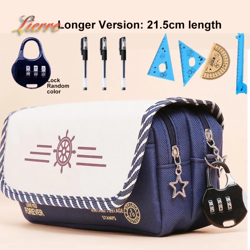 LierreRoom Large Capacity Pencil Case Grid Canvas Pencil case Student Pen Holder Supplies Pencil Bag School Box Pouch Stationery